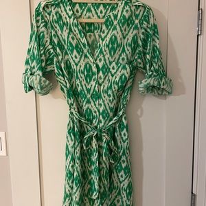 Green and white silk mini dress/blouse.